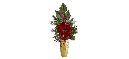 32in. Poinsettia, Berries, Pine and Pinecone Arrangement in Red/Green by Bellanest