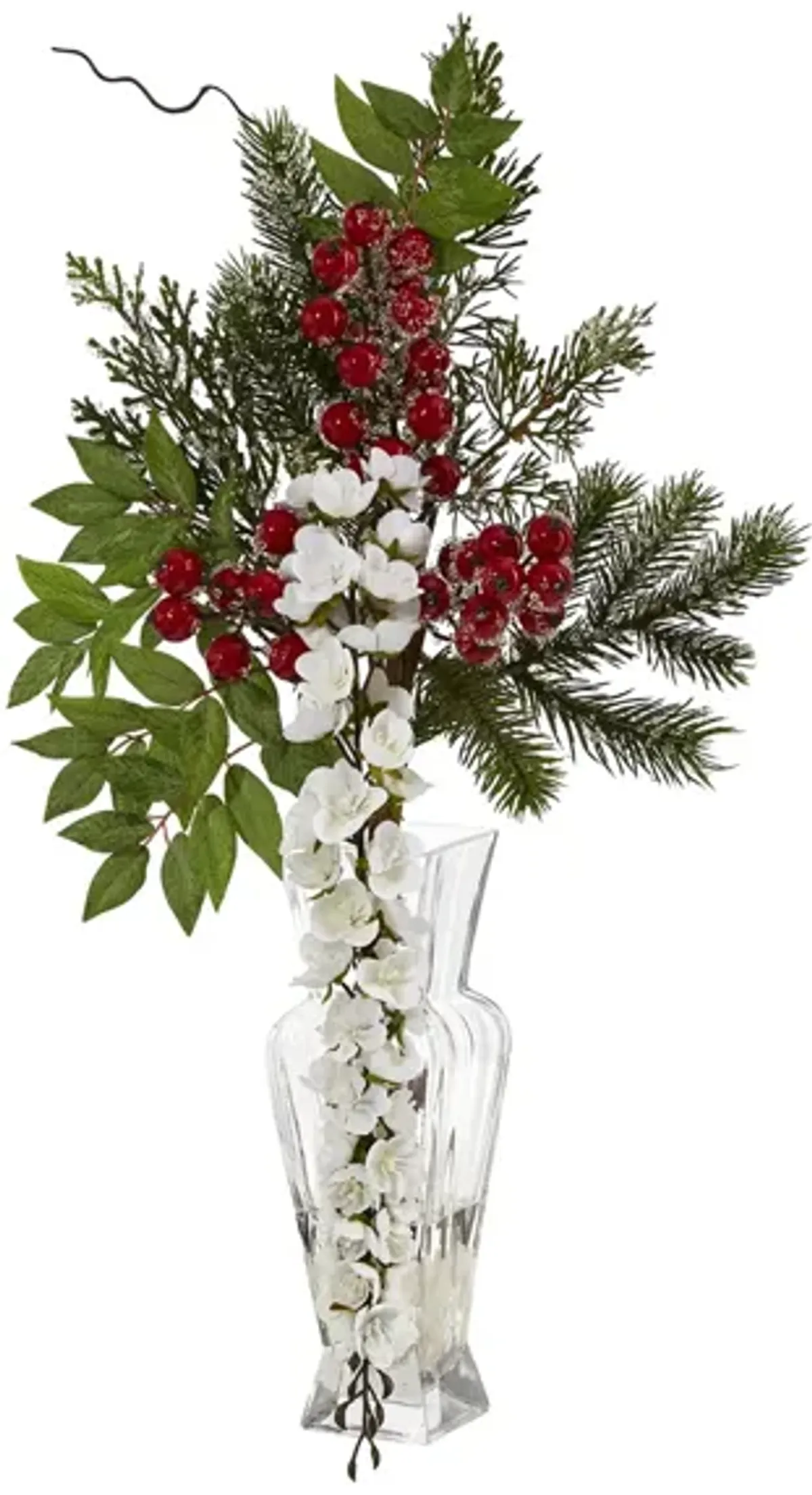 25in. Wisteria, Iced Pine and Berries Arrangement in Red/Green by Bellanest