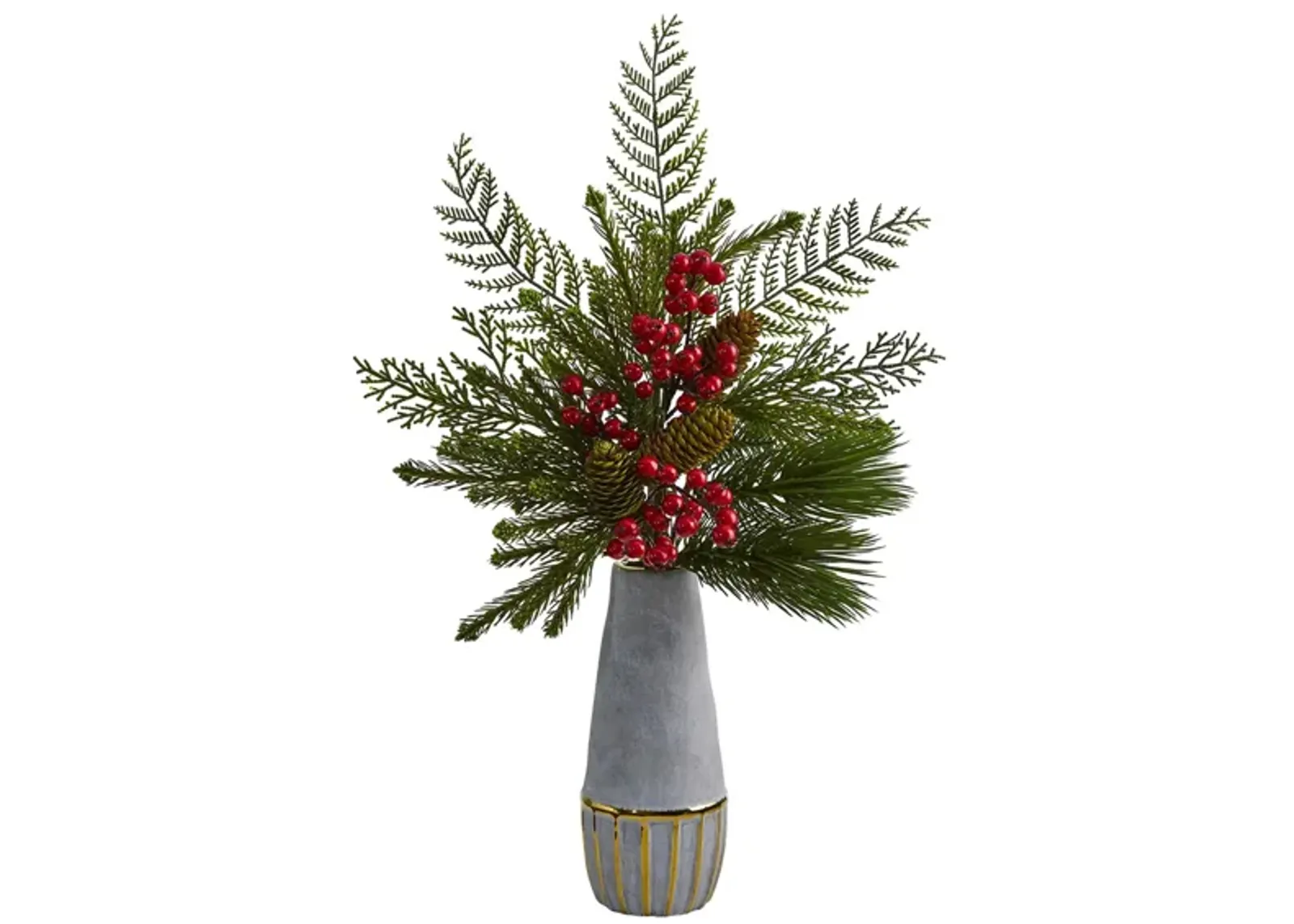 24in. Mixed Pine, Pinecone and Berry Arrangement in Red/Green by Bellanest