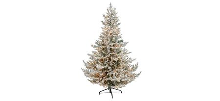 7ft. Pre-Lit Flocked Fraser Fir Artificial Christmas Tree in White by Bellanest
