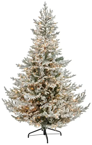 7ft. Pre-Lit Flocked Fraser Fir Artificial Christmas Tree in White by Bellanest