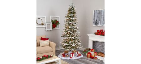 8ft. Pre-Lit Flocked North Carolina Fir Artificial Christmas Tree in White/Green by Bellanest