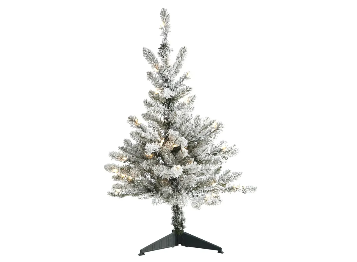 3ft. Pre-Lit Flocked West Virginia Spruce Artificial Christmas Tree in White by Bellanest