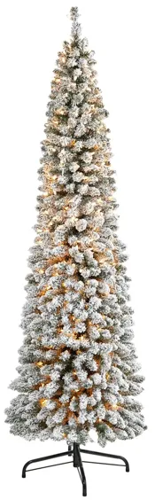 7ft. Pre-Lit Flocked Pencil Artificial Christmas Tree in White by Bellanest