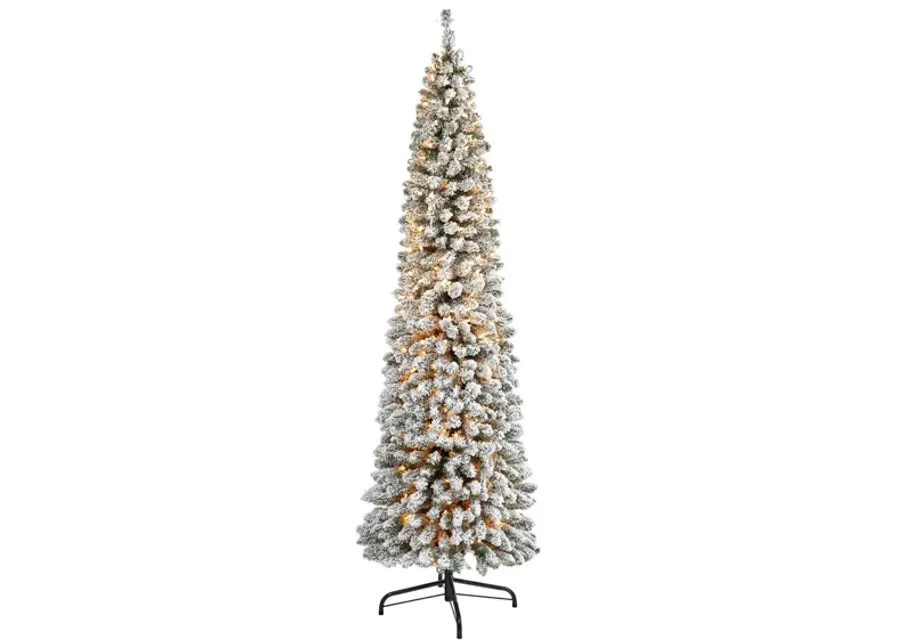 7ft. Pre-Lit Flocked Pencil Artificial Christmas Tree in White by Bellanest