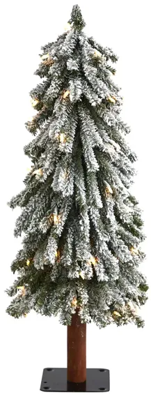 3ft. Pre-Lit Flocked Grand Alpine Artificial Christmas Tree in White/Green by Bellanest