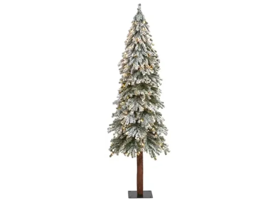 6ft. Pre-Lit Flocked Grand Alpine Artificial Christmas Tree in White/Green by Bellanest