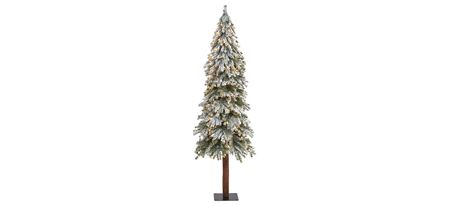 6ft. Pre-Lit Flocked Grand Alpine Artificial Christmas Tree in White/Green by Bellanest