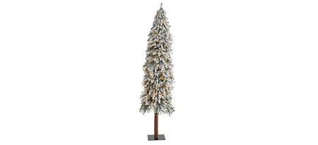 7ft. Pre-Lit Flocked Grand Alpine Artificial Christmas Tree in White/Green by Bellanest