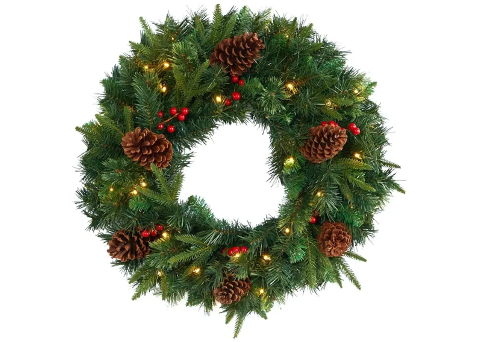 24in. Pre-Lit Mixed Pine Artificial Christmas Wreath in Green by Bellanest