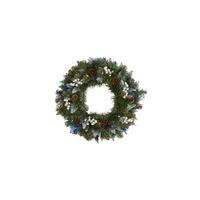 24in. Pre-Lit Snow Tipped Artificial Christmas Wreath in Green by Bellanest