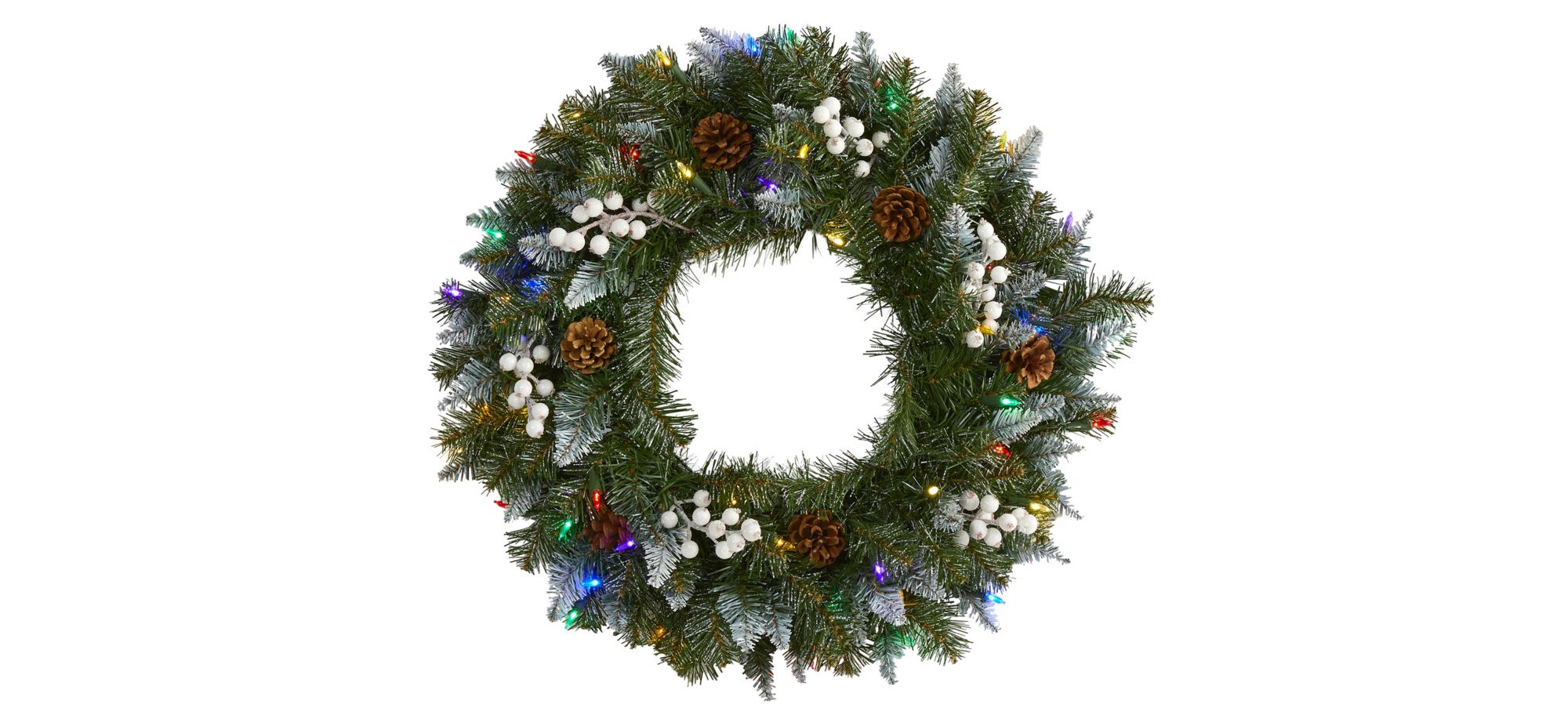 24in. Pre-Lit Snow Tipped Artificial Christmas Wreath in Green by Bellanest