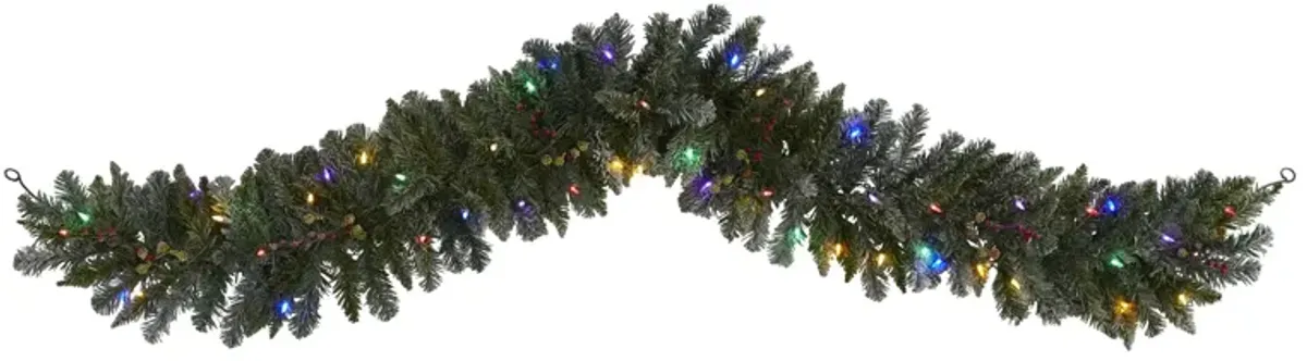 6ft. Pre-Lit Flocked Artificial Christmas Garland in Green by Bellanest