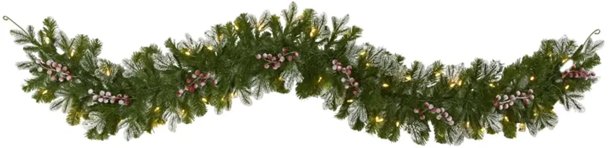 6ft. Pre-Lit Snow Tipped Artificial Christmas Garland in Green by Bellanest