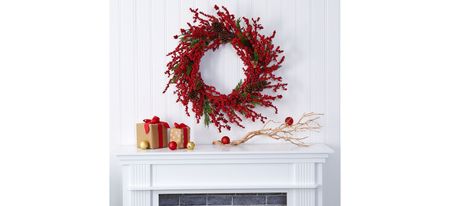 34in. Cypress Artificial Wreath in Red by Bellanest
