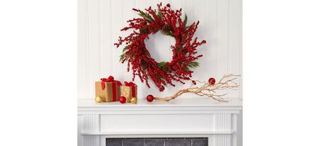 28in. Cypress Artificial Wreath in Red by Bellanest