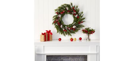 28in. Frosted Cypress Wreath in Green by Bellanest