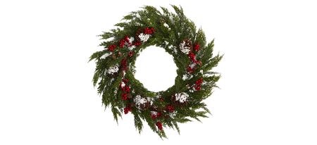 28in. Frosted Cypress Wreath in Green by Bellanest