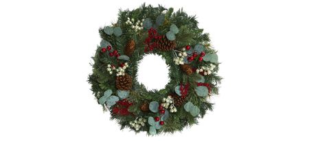 24in. Eucalyptus and Pine Artificial Wreath in Green by Bellanest