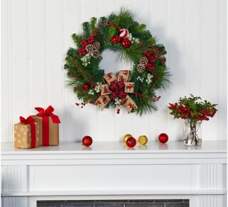 24in. Christmas Pine Artificial Wreath in Green by Bellanest
