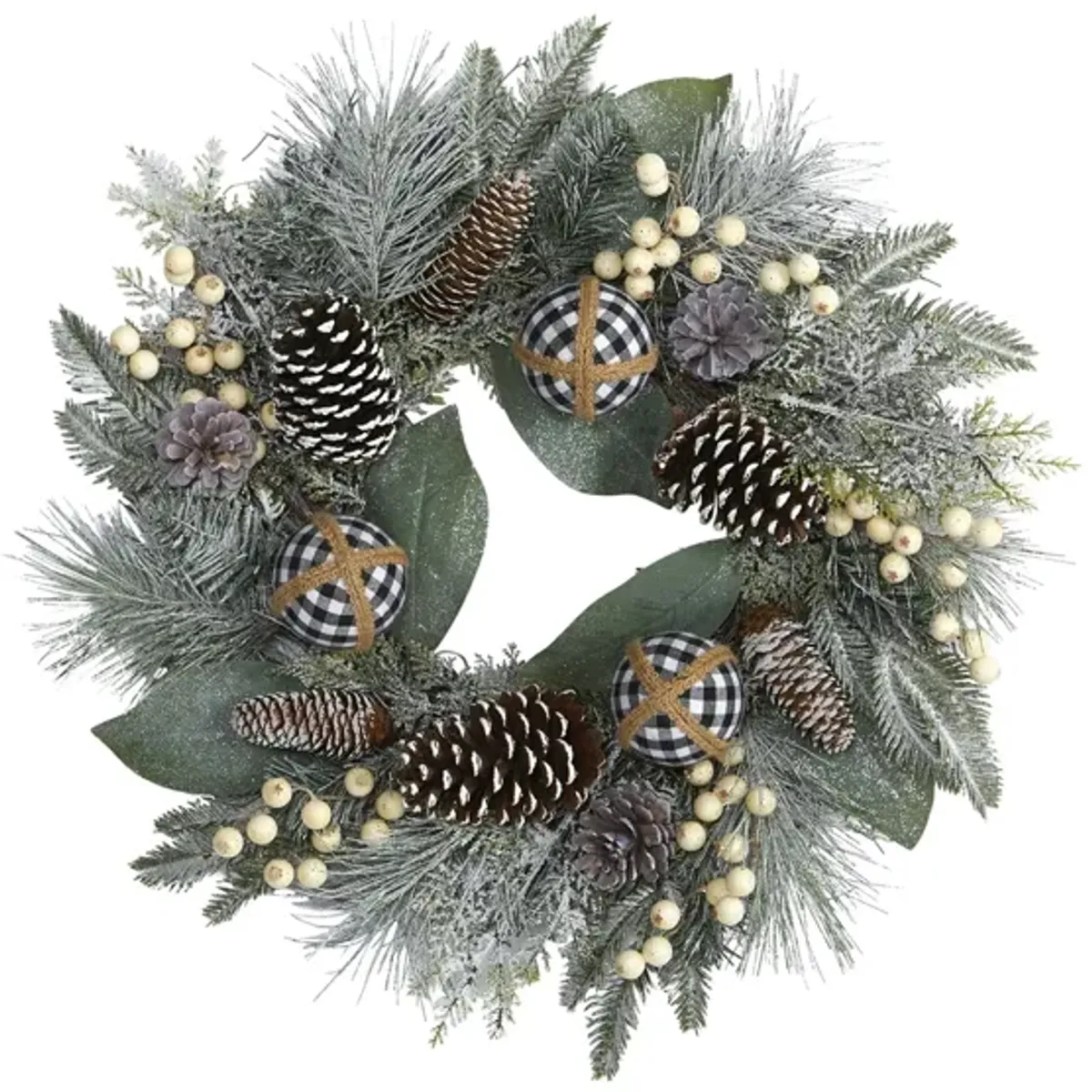 24in. Snow Tipped Holiday Artificial Wreath in Green by Bellanest