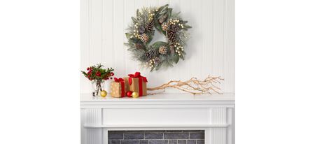 24in. Snow Tipped Holiday Artificial Wreath in Green by Bellanest