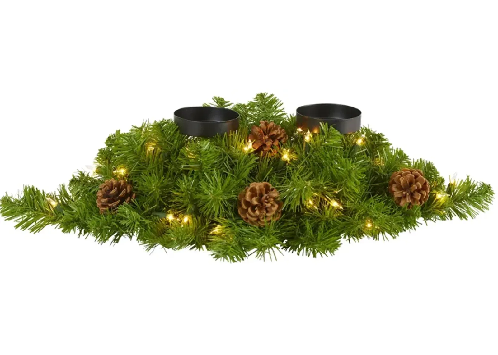 24in. Pre-Lit Artificial Christmas Double Candelabrum in Green by Bellanest