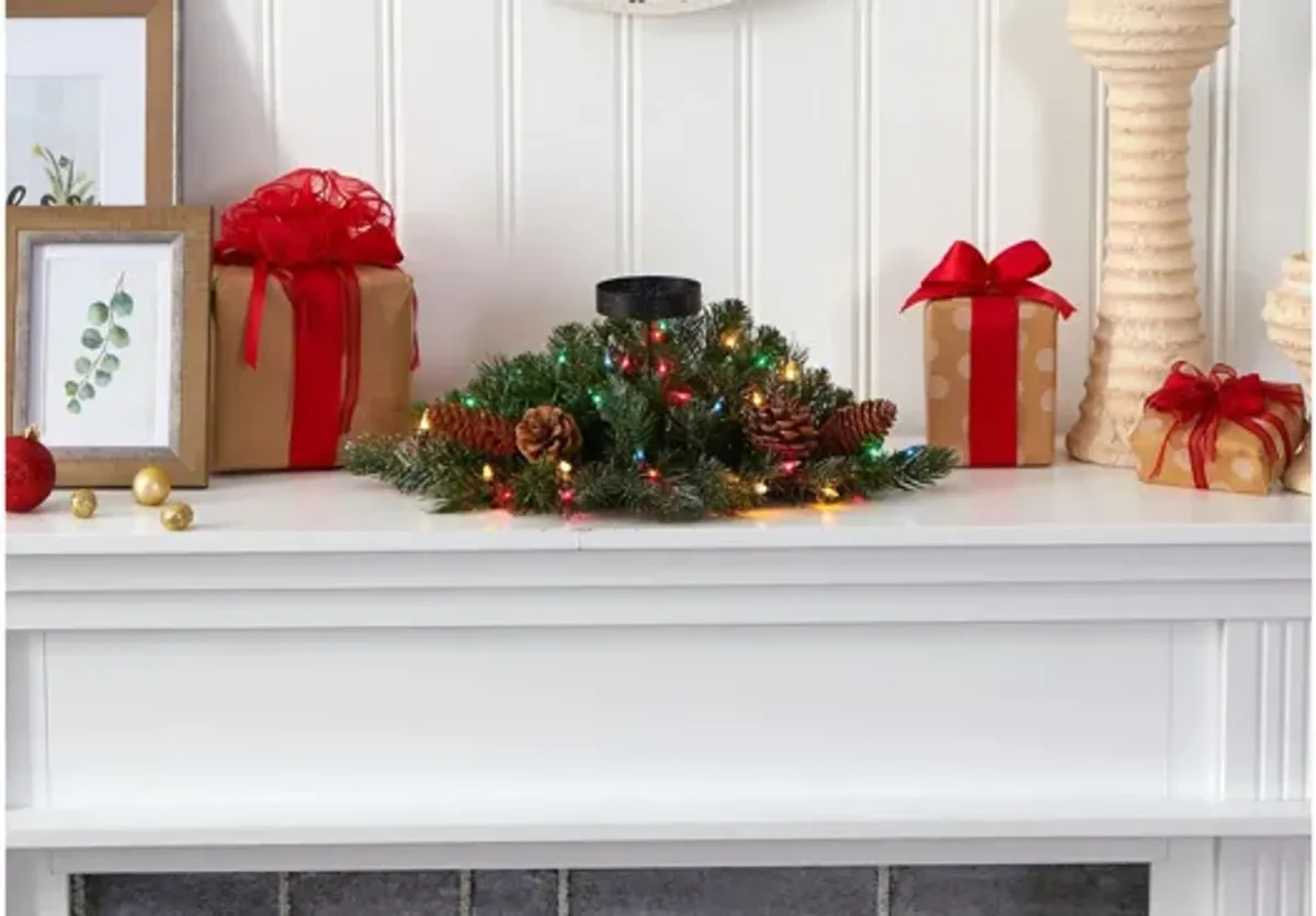 16in. Pre-Lit Flocked and Glittered Pine Candelabrum