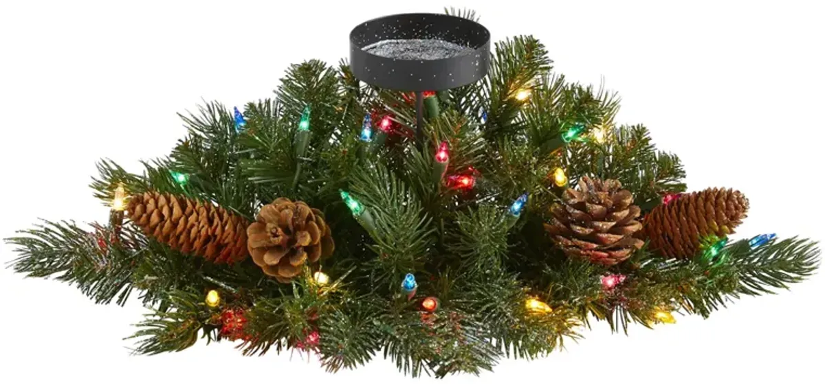 16in. Pre-Lit Flocked and Glittered Pine Candelabrum