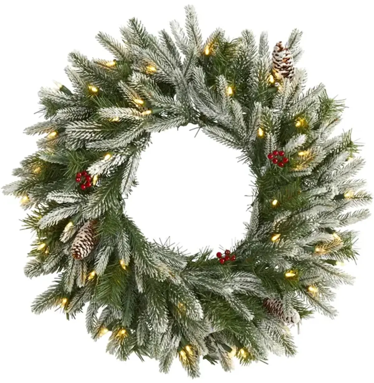 24in. Pre-Lit Snowed Artificial Christmas Wreath in Green by Bellanest