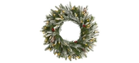 24in. Pre-Lit Snowed Artificial Christmas Wreath in Green by Bellanest