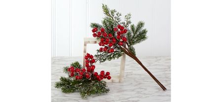 20in. Iced Pine and Berries Artificial Plant: Set of 6 in Green by Bellanest