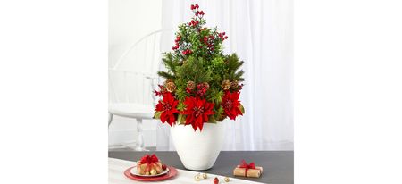32in. Poinsettia, Boxwood and Succulent Arrangement in Red by Bellanest
