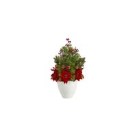 32in. Poinsettia, Boxwood and Succulent Arrangement in Red by Bellanest