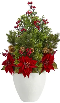 32in. Poinsettia, Boxwood and Succulent Arrangement in Red by Bellanest