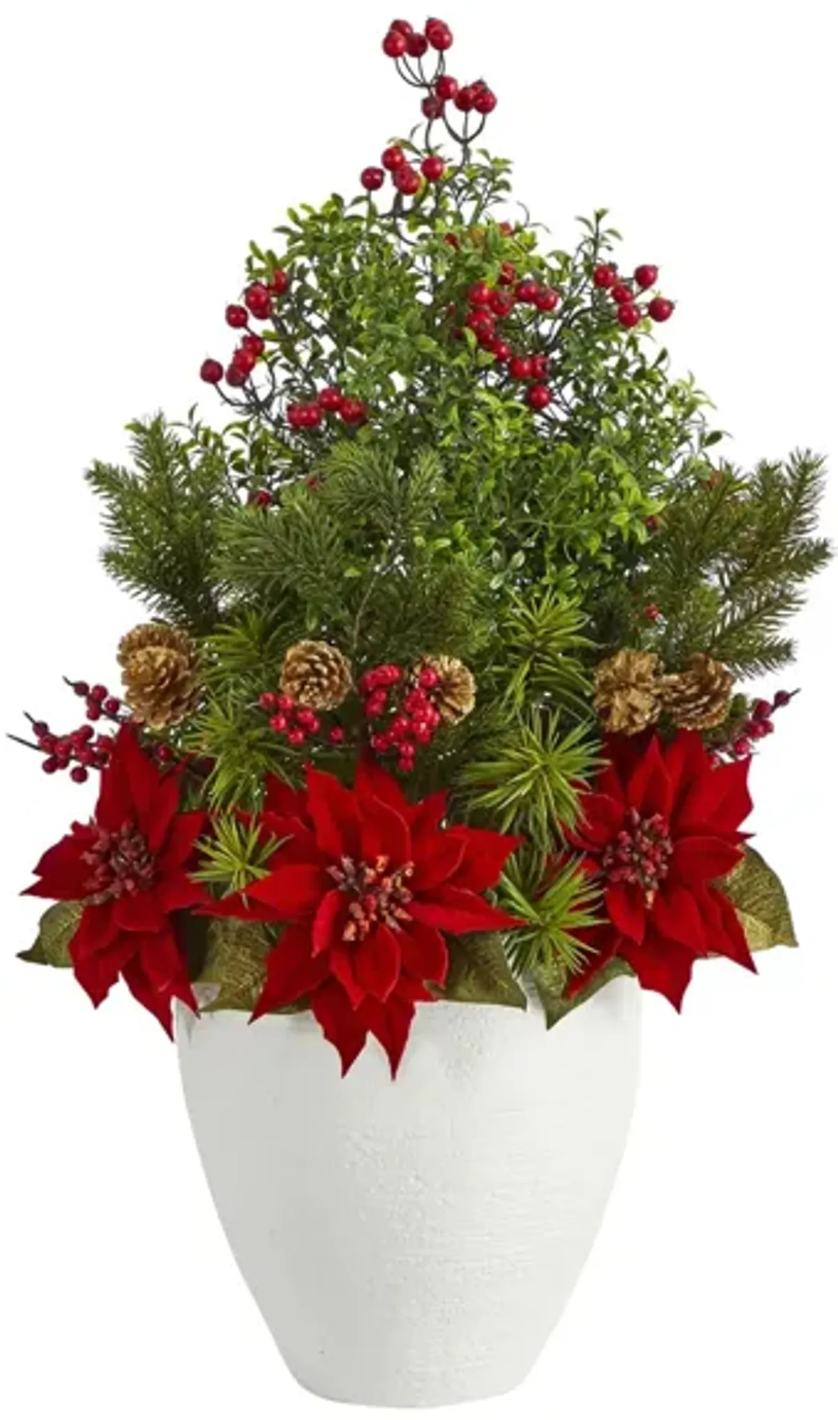 32in. Poinsettia, Boxwood and Succulent Arrangement