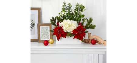 22in. Poinsettia, Hydrangea and Boxwood Arrangement in Red by Bellanest