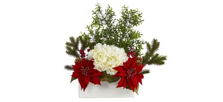 22in. Poinsettia, Hydrangea and Boxwood Arrangement in Red by Bellanest