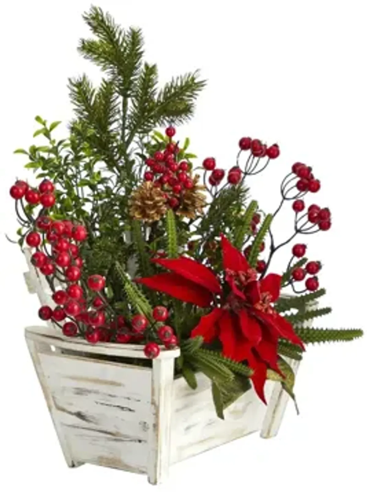 18in. Poinsettia, Succulent and Berry Arrangement