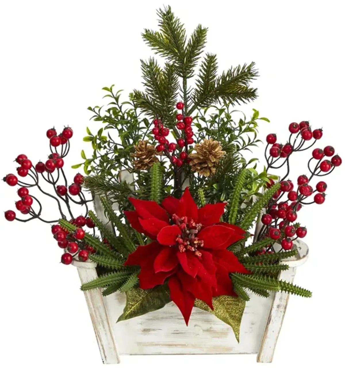 18in. Poinsettia, Succulent and Berry Arrangement