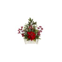 18in. Poinsettia, Succulent and Berry Arrangement in Red by Bellanest