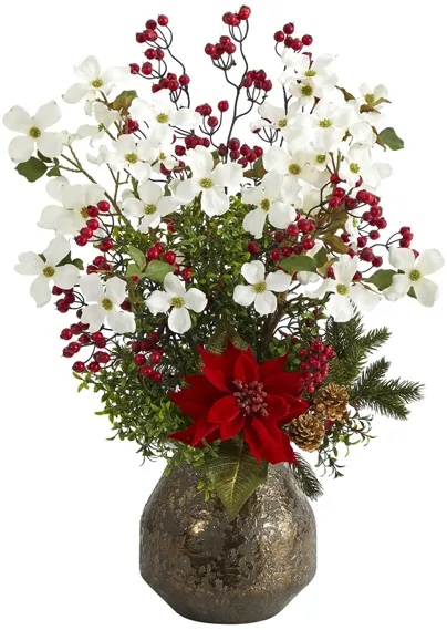 31in. Poinsettia, Dogwood and Berry Arrangement in Red by Bellanest