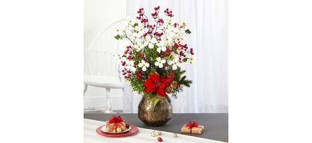 31in. Poinsettia, Dogwood and Berry Arrangement in Red by Bellanest