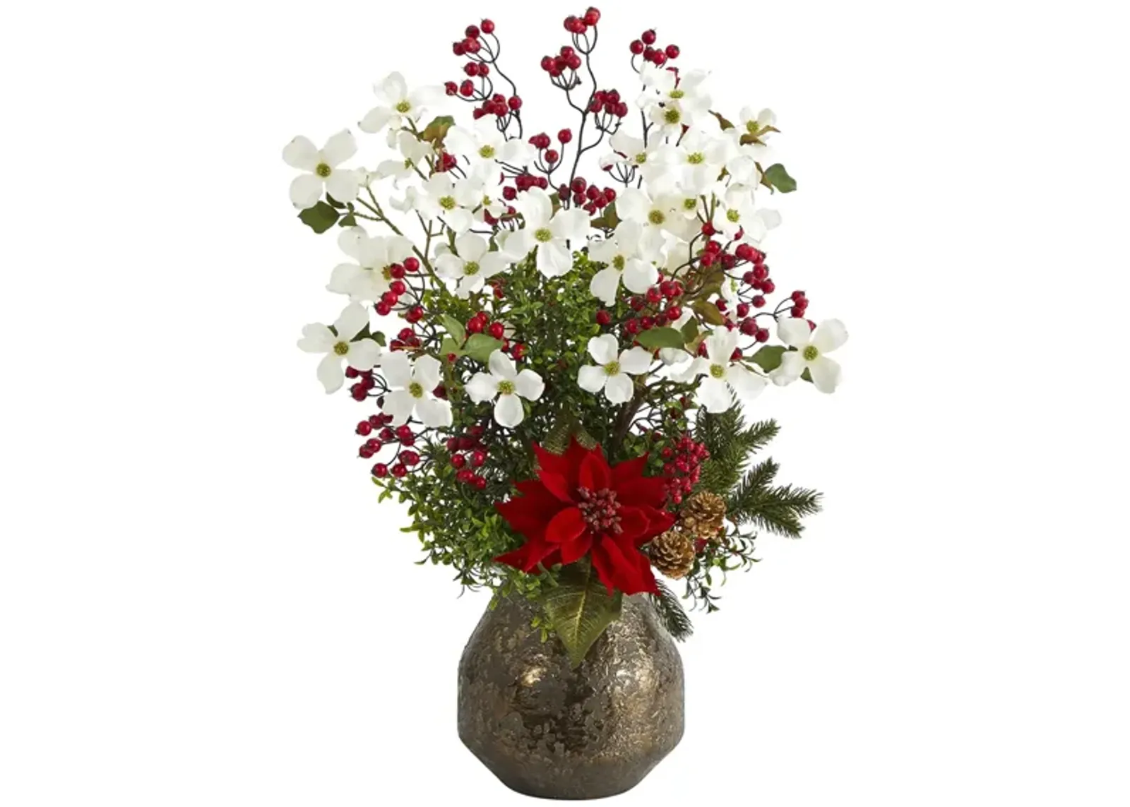 31in. Poinsettia, Dogwood and Berry Arrangement in Red by Bellanest