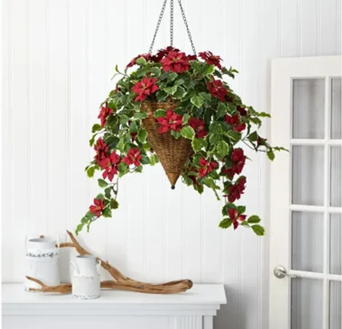 3.5ft. Poinsettia and Variegated Holly Artificial Plant