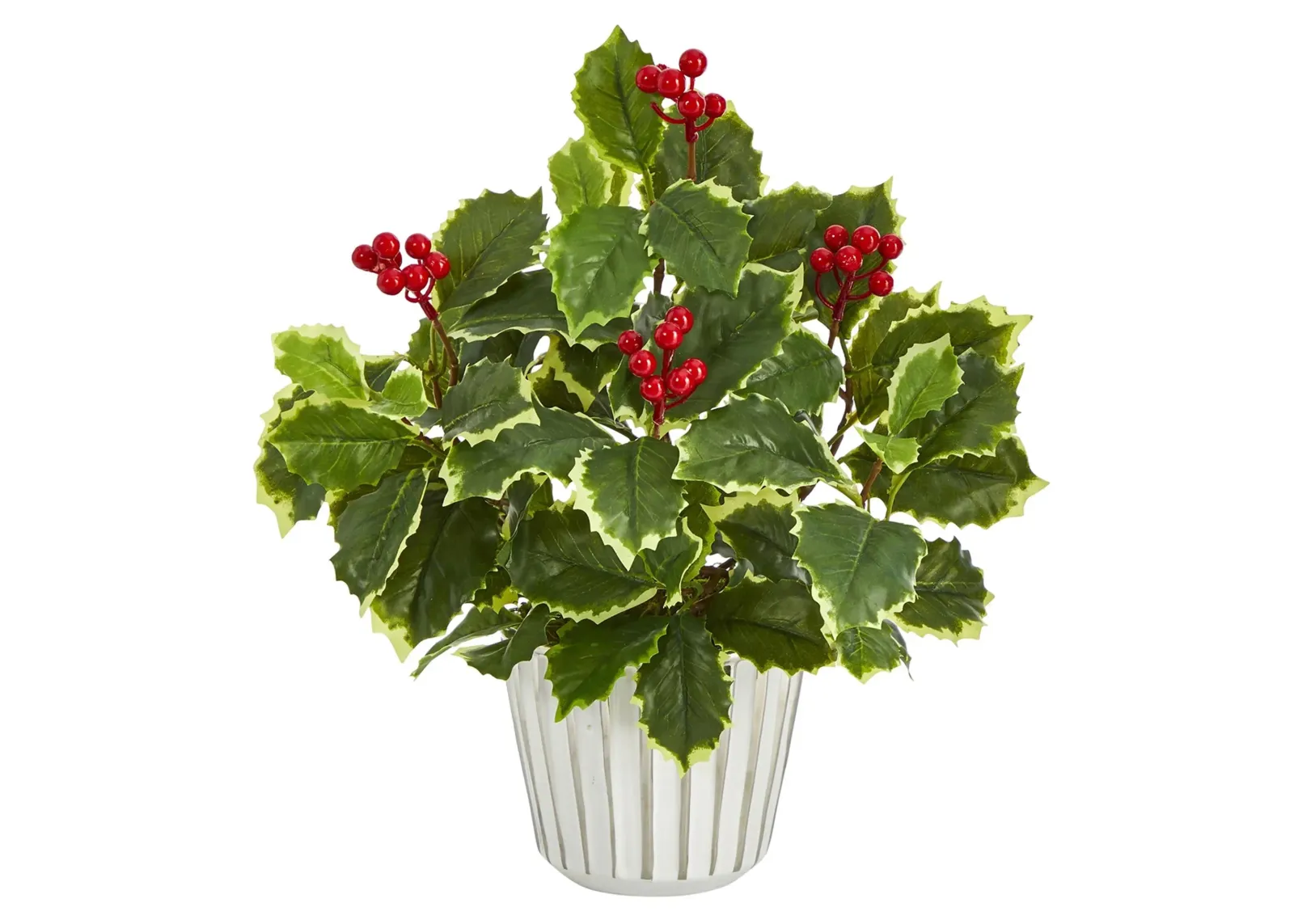 13in. Variegated Holly Leaf Artificial Plant in Green by Bellanest