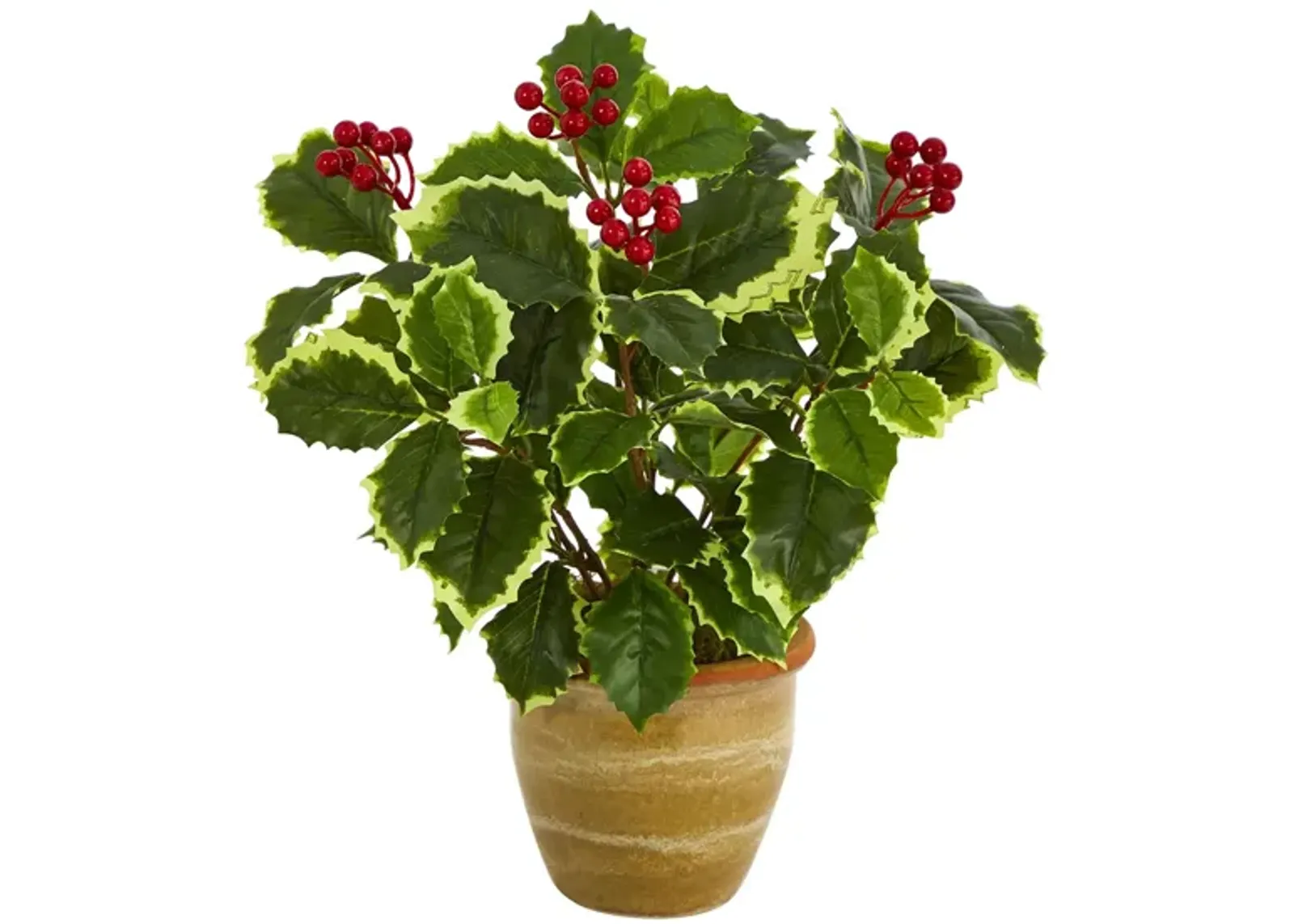 14in. Variegated Holly Leaf Artificial Plant in Green by Bellanest