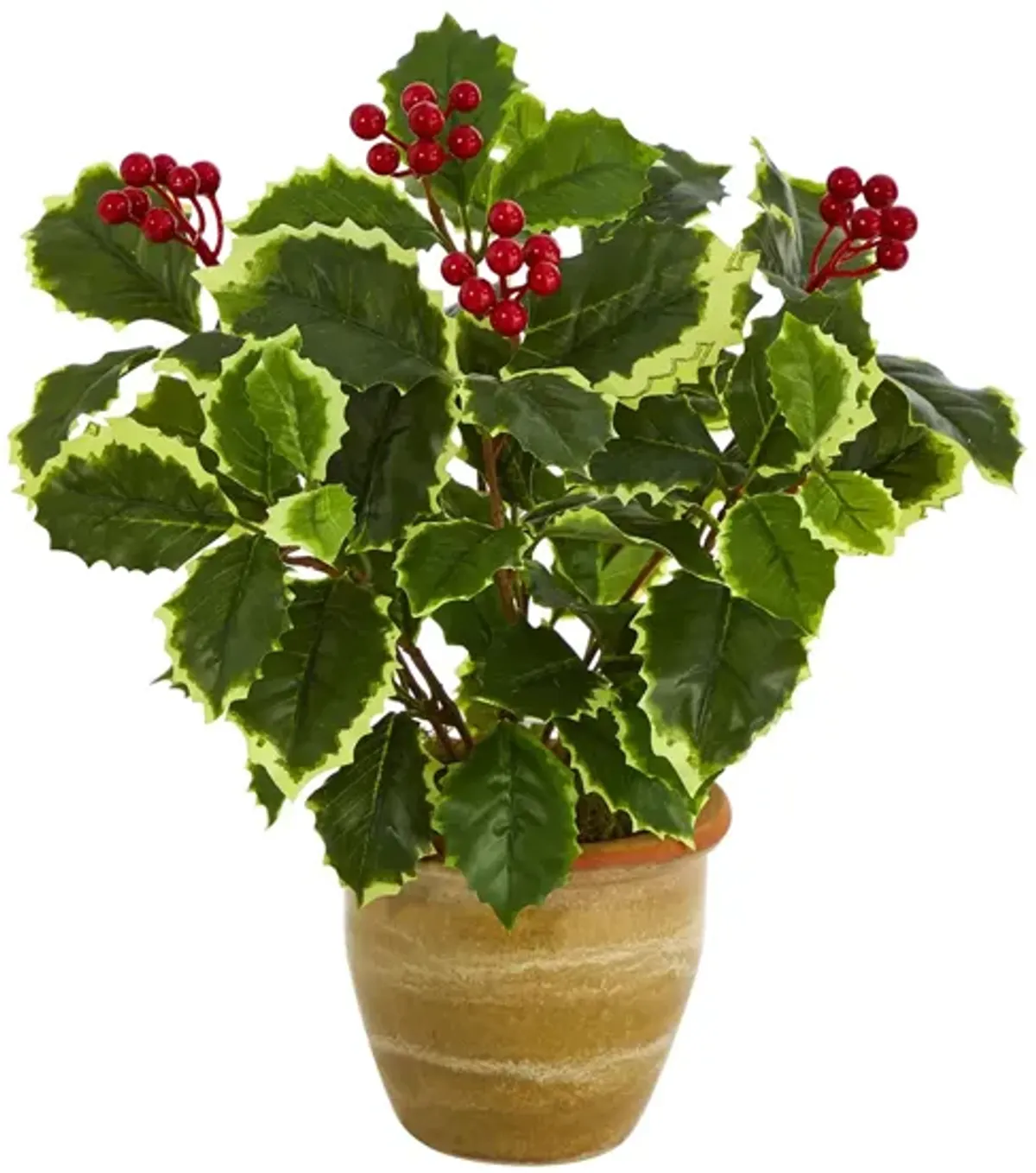 14in. Variegated Holly Leaf Artificial Plant in Green by Bellanest