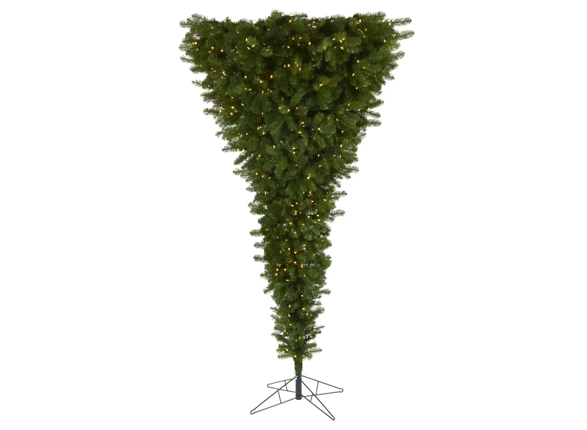 8ft. Pre-Lit Sun Valley Spruce Upside Down Artificial Christmas Tree in Green by Bellanest