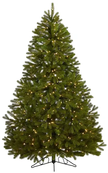 6ft. Pre-Lit Cambridge Spruce Flat Back Artificial Christmas Tree in Green by Bellanest